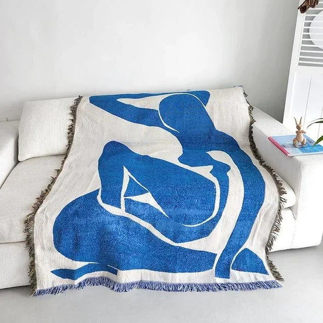 MEELANO Matisse Tæppe – Farverigt Jacquard Bomuld/Polyester Tæppe med Frynser (130×160 cm)