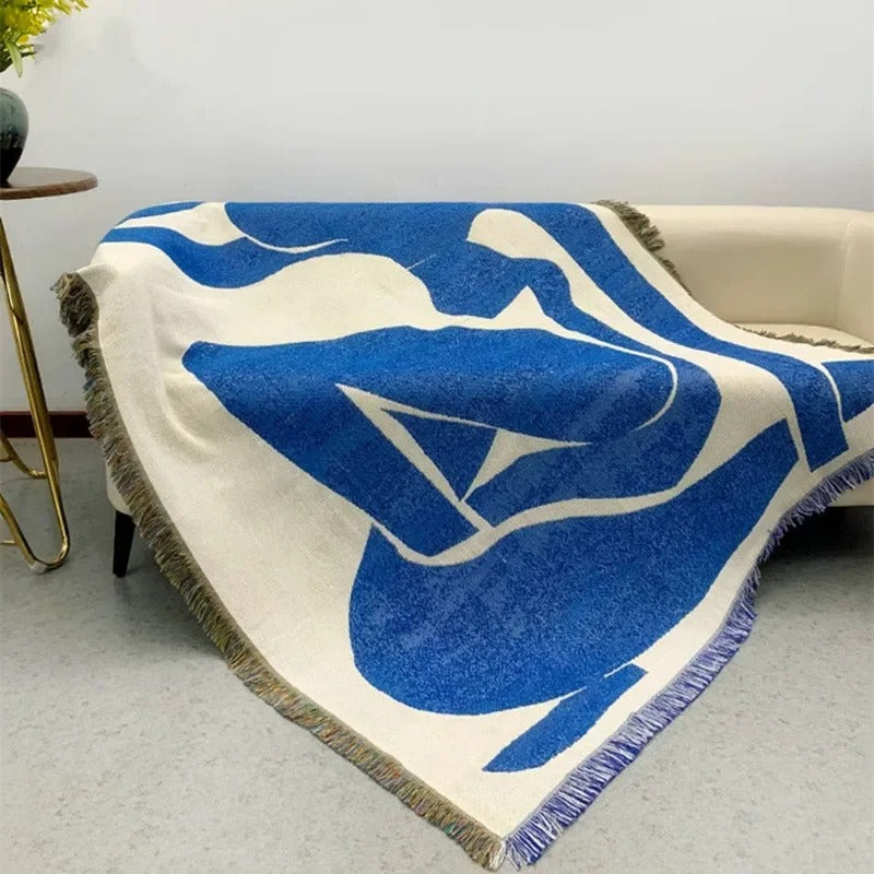 MEELANO Matisse Tæppe – Farverigt Jacquard Bomuld/Polyester Tæppe med Frynser (130×160 cm)