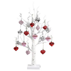 MEELANO LED Birketræ med 18 Hjerteornamenter – 60 cm Lystræ i Varm Hvid, Batteri eller USB, Gave til Valentinsdag & Bryllupsdag