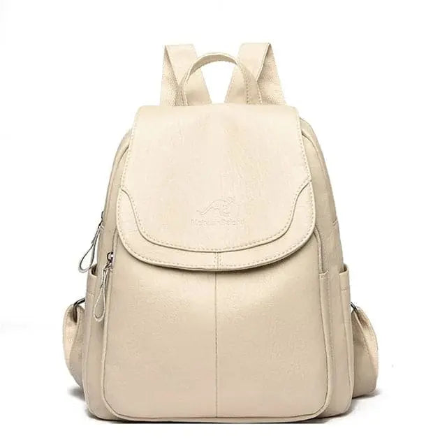 MEELANO Bersh | Dame Læderrygsæk – Tyverisikret Design, Ægte Læder & Urban Elegance beige