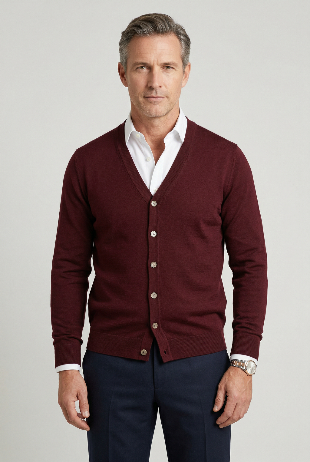 MEELANO Calico | Herre Cardigan med V-udskæring og Knapper - Knappet Strikjakke Bordeaux