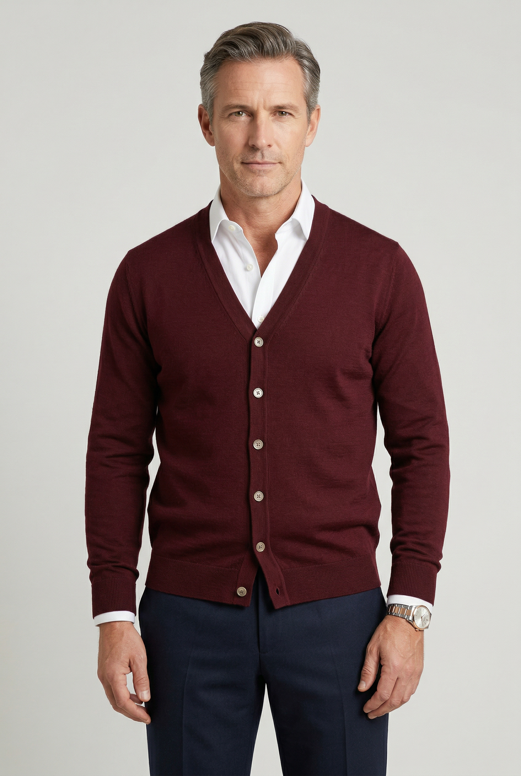 MEELANO Calico | Herre Cardigan med V-udskæring og Knapper - Knappet Strikjakke Bordeaux
