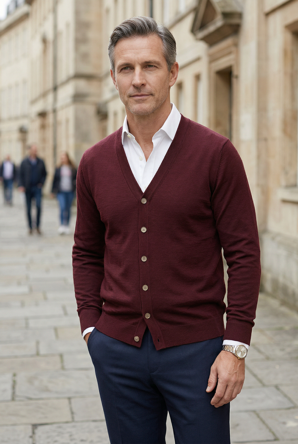 MEELANO Calico | Herre Cardigan med V-udskæring og Knapper - Knappet Strikjakke