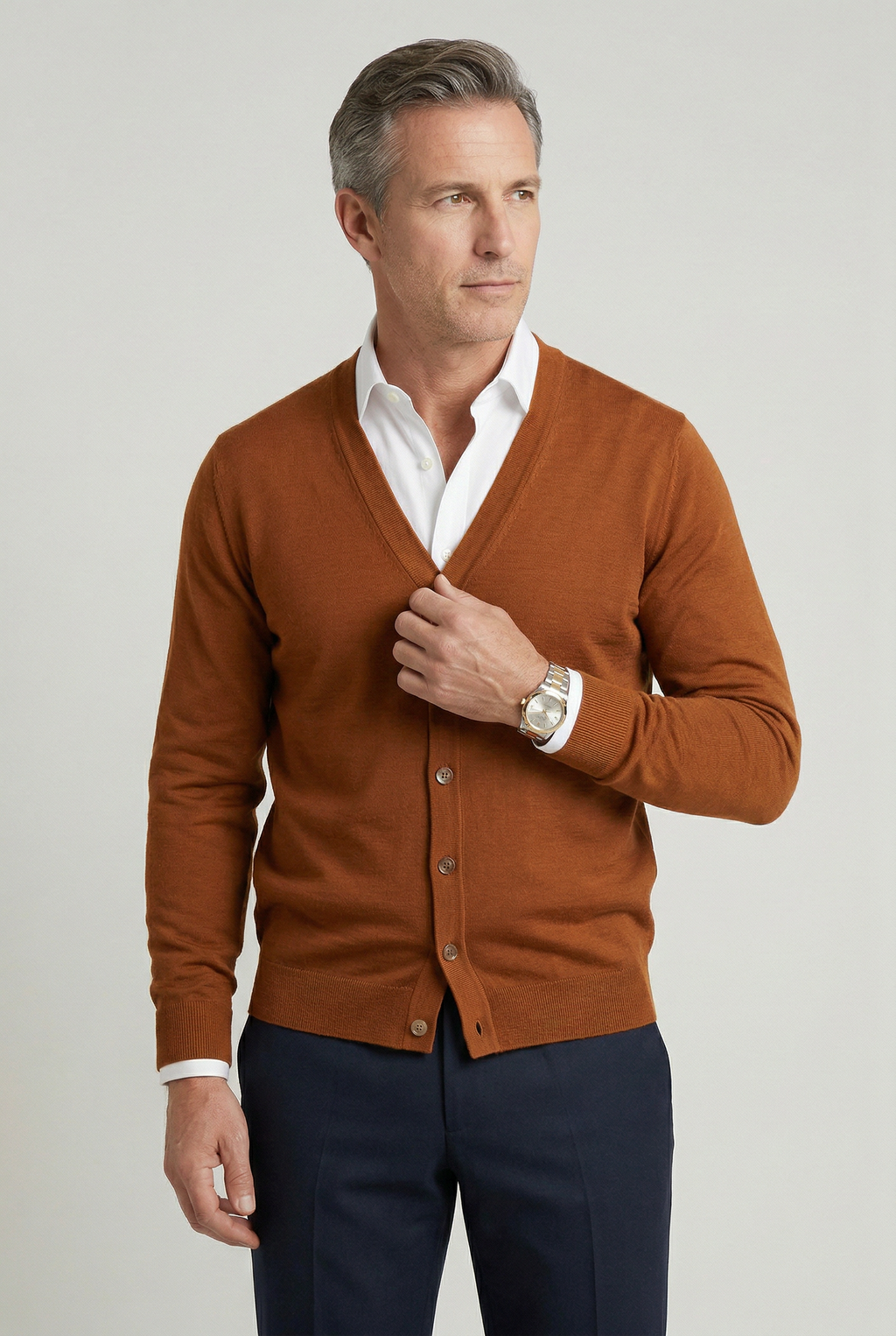MEELANO Calico | Herre Cardigan med V-udskæring og Knapper - Knappet Strikjakke Brun