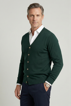 MEELANO Calico | Herre Cardigan med V-udskæring og Knapper - Knappet Strikjakke Mørkegrøn