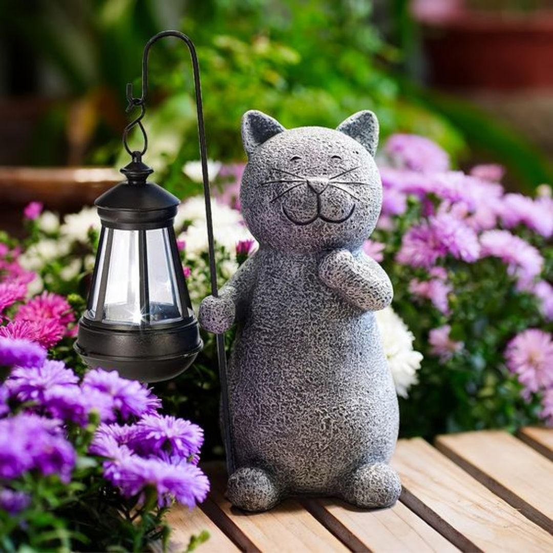 MEELANO MeowLight – Solcelledrevet Katteinspireret Have Lanterne med Varmt Lys og Vejrbestandigt Design Default
