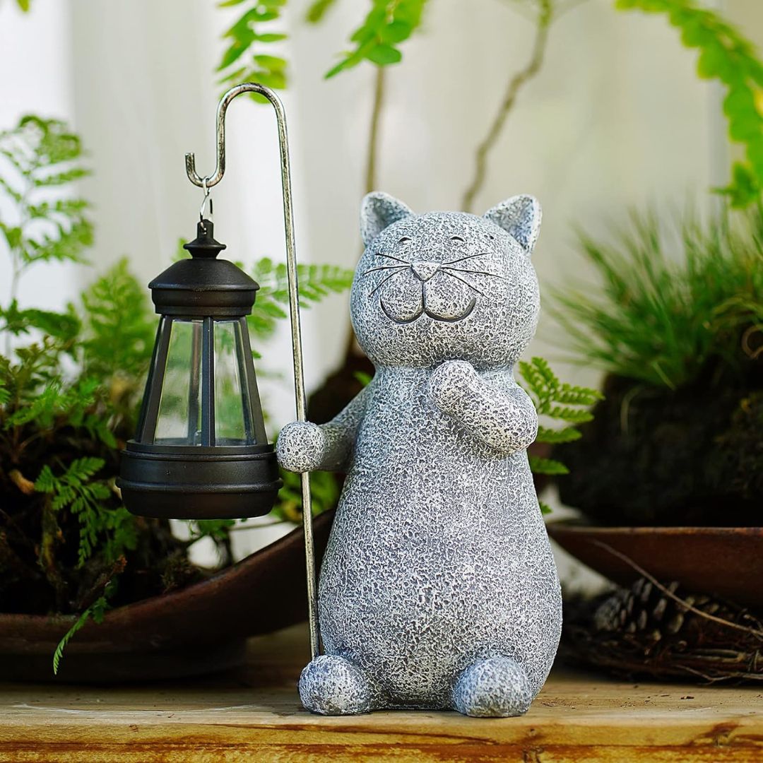 MEELANO MeowLight – Solcelledrevet Katteinspireret Have Lanterne med Varmt Lys og Vejrbestandigt Design