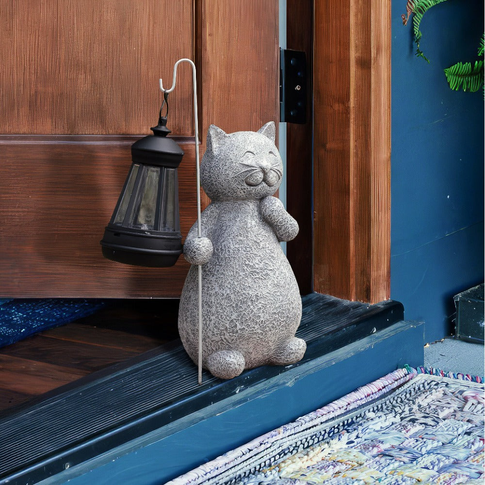 MEELANO MeowLight – Solcelledrevet Katteinspireret Have Lanterne med Varmt Lys og Vejrbestandigt Design