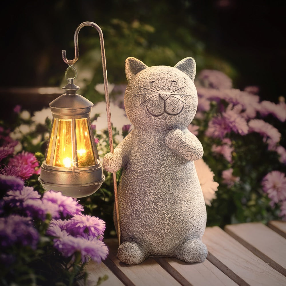 MEELANO MeowLight – Solcelledrevet Katteinspireret Have Lanterne med Varmt Lys og Vejrbestandigt Design
