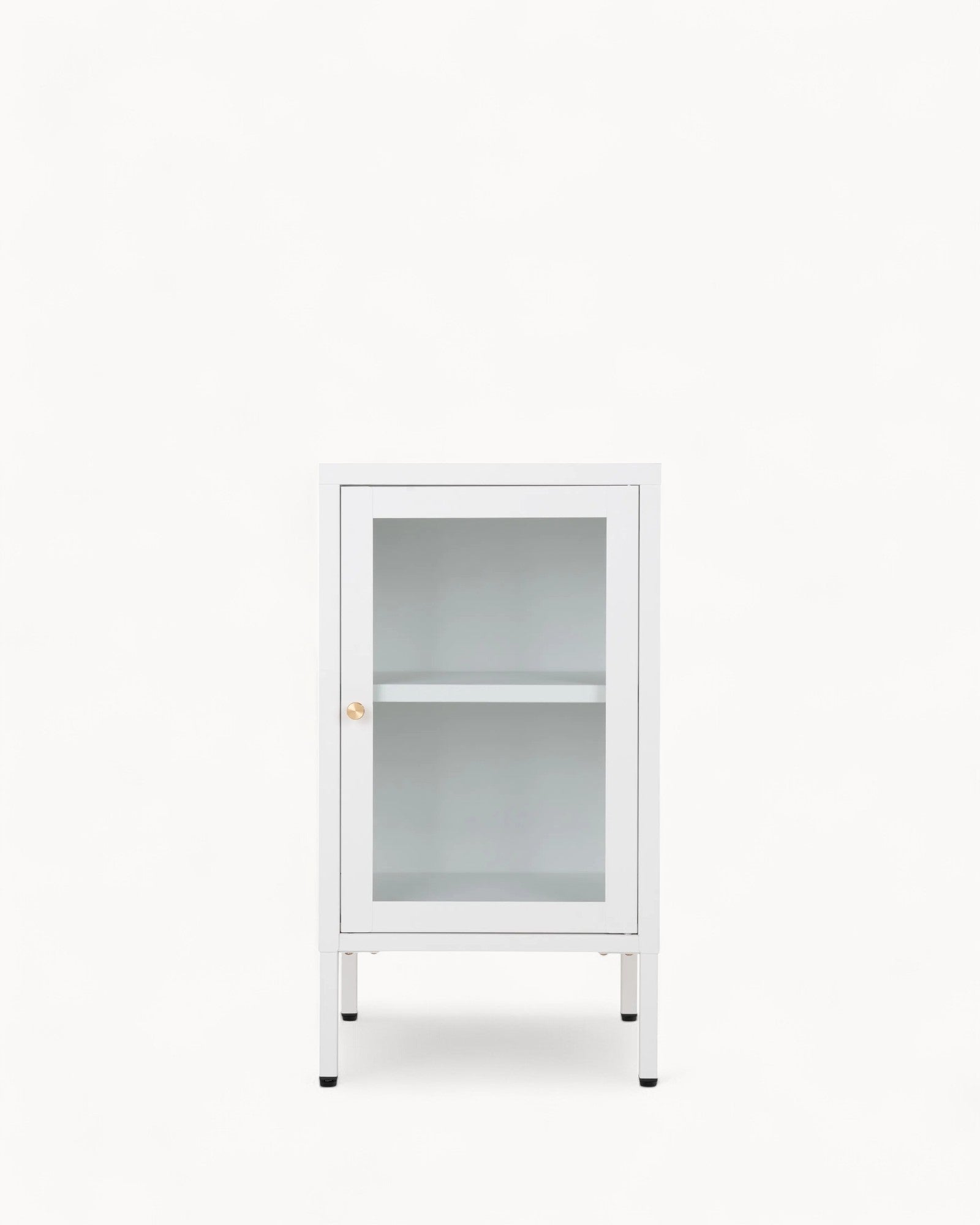 Metal Skab med Glasdør – Hvidlakeret Stål 38x35x70 cm