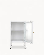MEELANO Metal Skab med Glasdør – Hvidlakeret Stål 38x35x70 cm