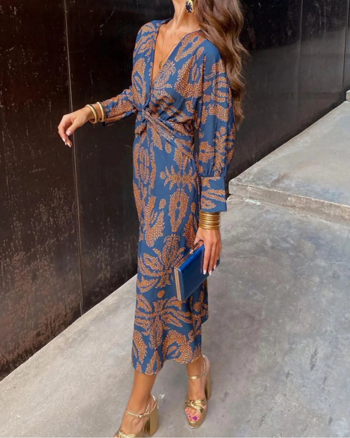 MEELANO Seléne | Dame Midikjole – Slå-om Effekt & Bladprint Lilla