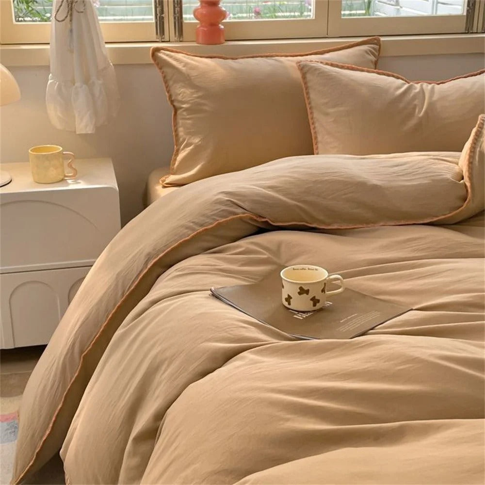 MEELANO Minimalistisk Sengetøjssæt i 100% Polyester – Blødt og Åndbart D Fladt lagen