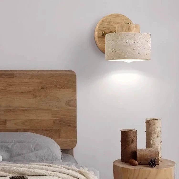 MEELANO Minimalistisk væglampe i travertin-sten med læsefunktion