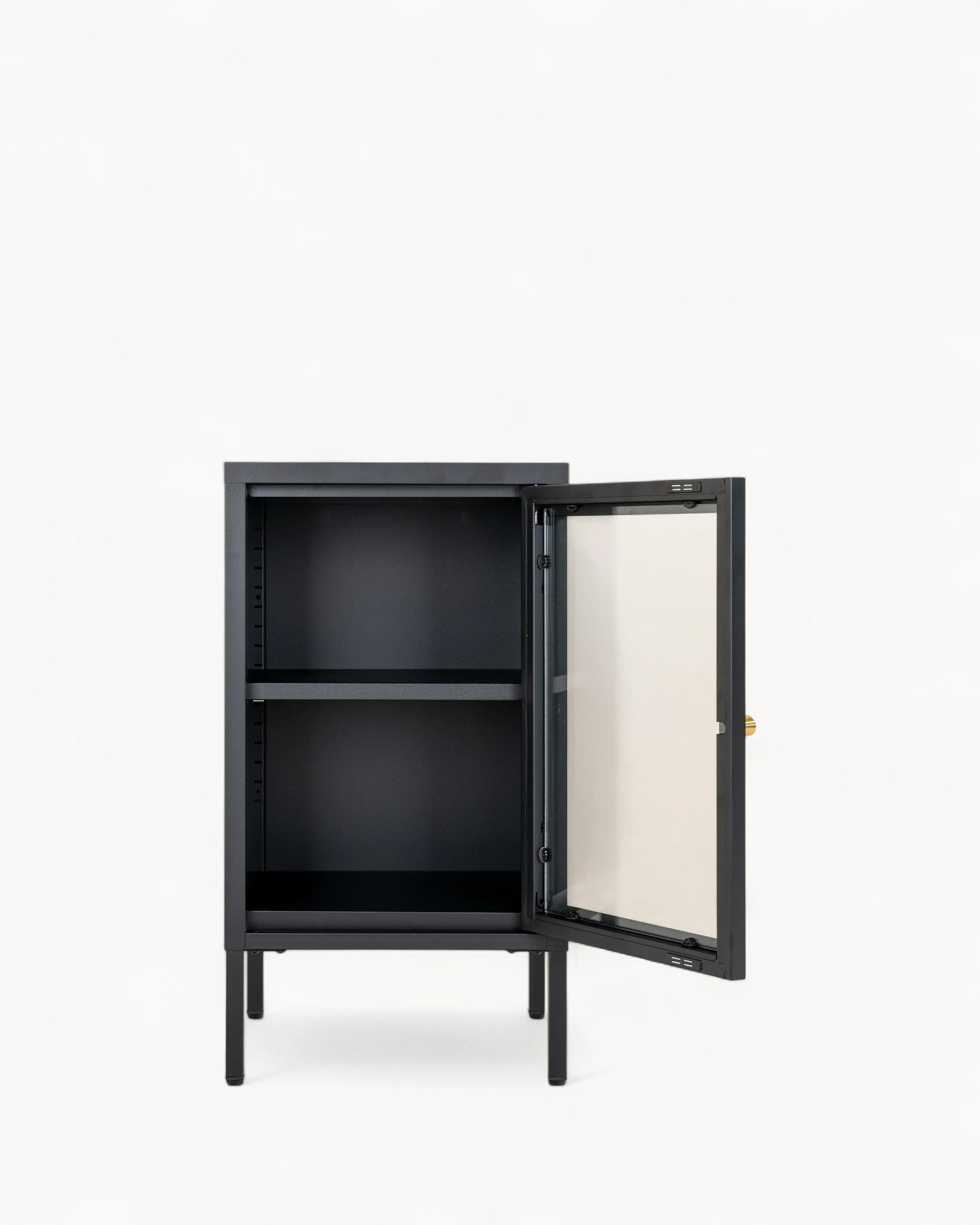 MEELANO Moderne Badeværelsesskab med Glastør – Sort Metal, 38x35x70 cm