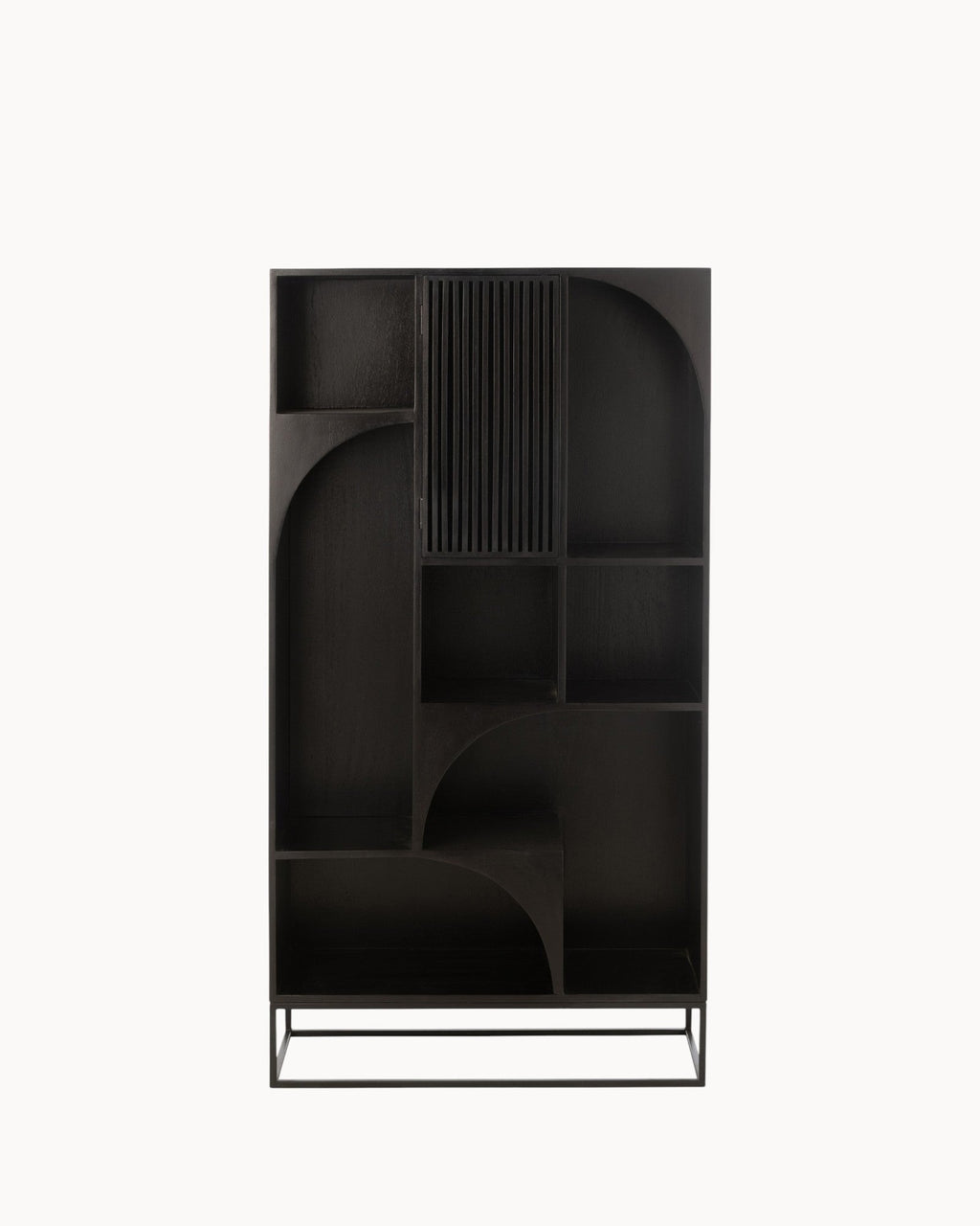 MEELANO Moderne Bogreol i Mangotræ og MDF - 168 cm Høj, Sort Finish