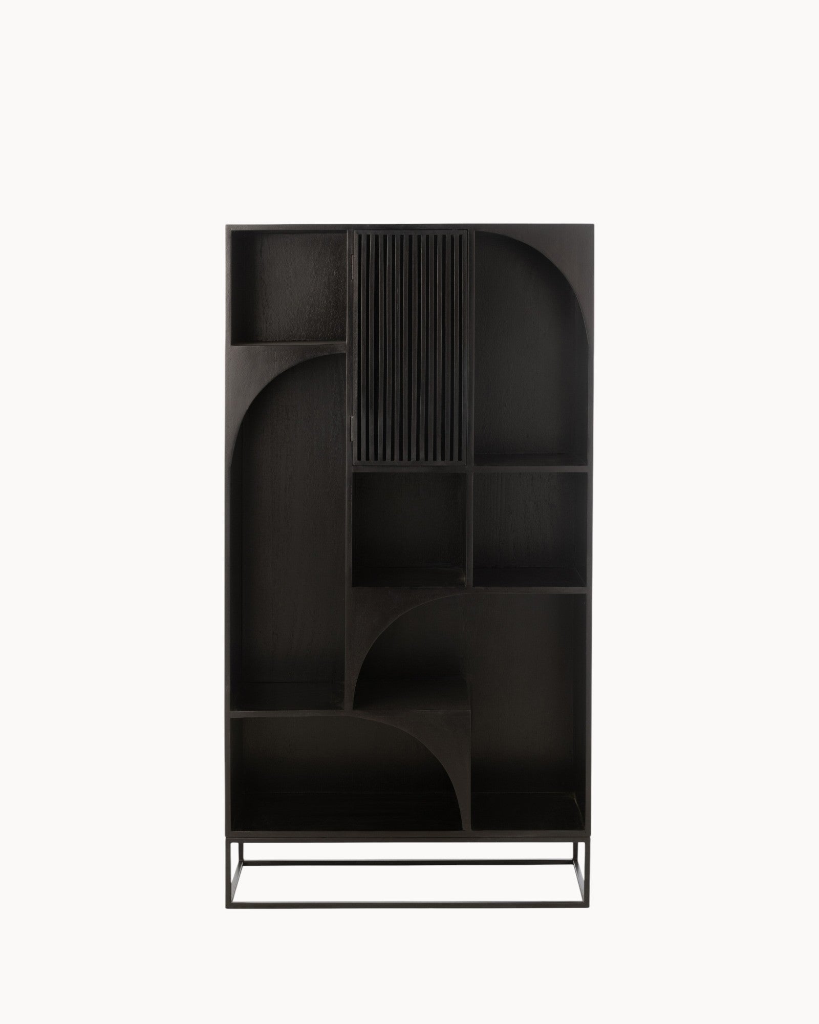 MEELANO Moderne Bogreol i Mangotræ og MDF - 168 cm Høj, Sort Finish
