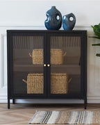 MEELANO Moderne Opbevaringsskab i Sort Stål med Glastøre – 80x35x80 cm