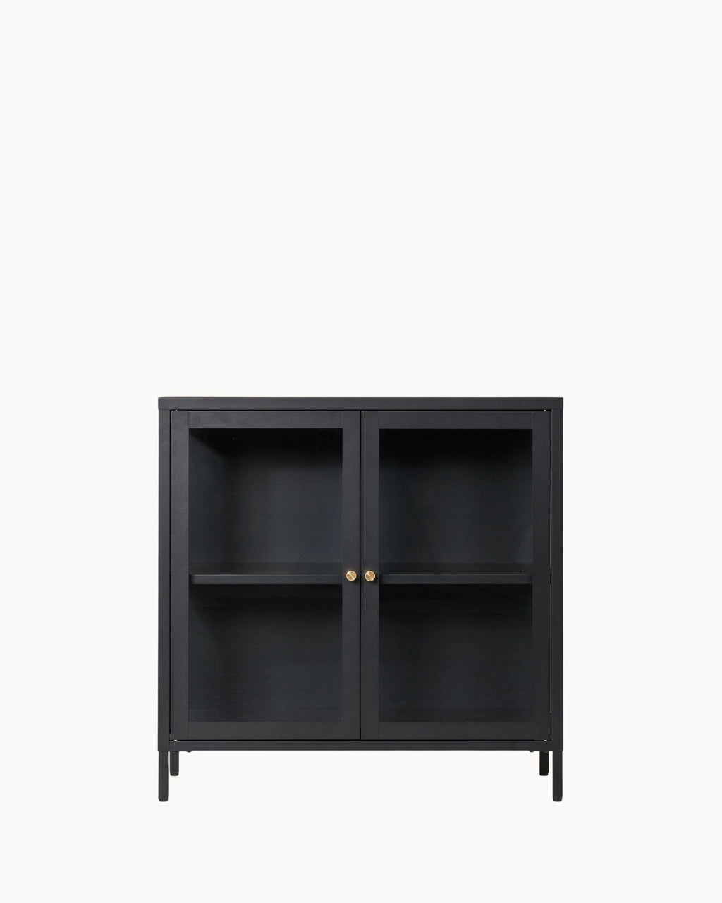 MEELANO Moderne Opbevaringsskab i Sort Stål med Glastøre – 80x35x80 cm