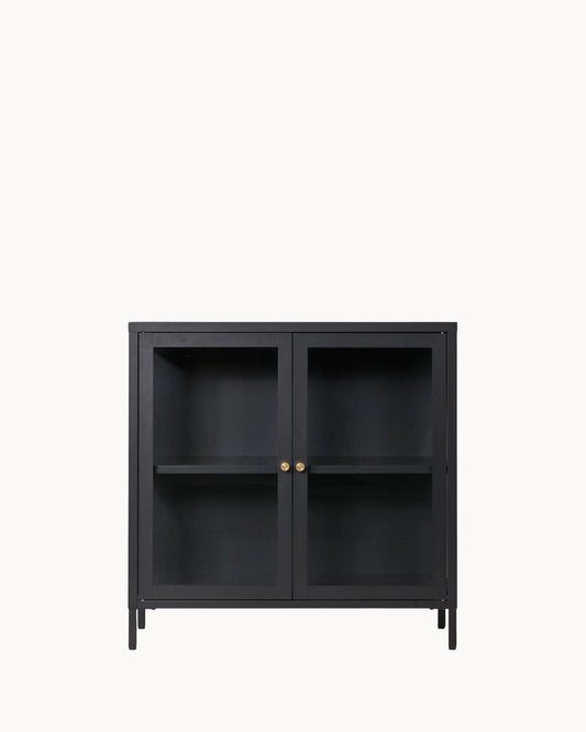 Moderne Opbevaringsskab i Sort Stål med Glastøre – 80x35x80 cm