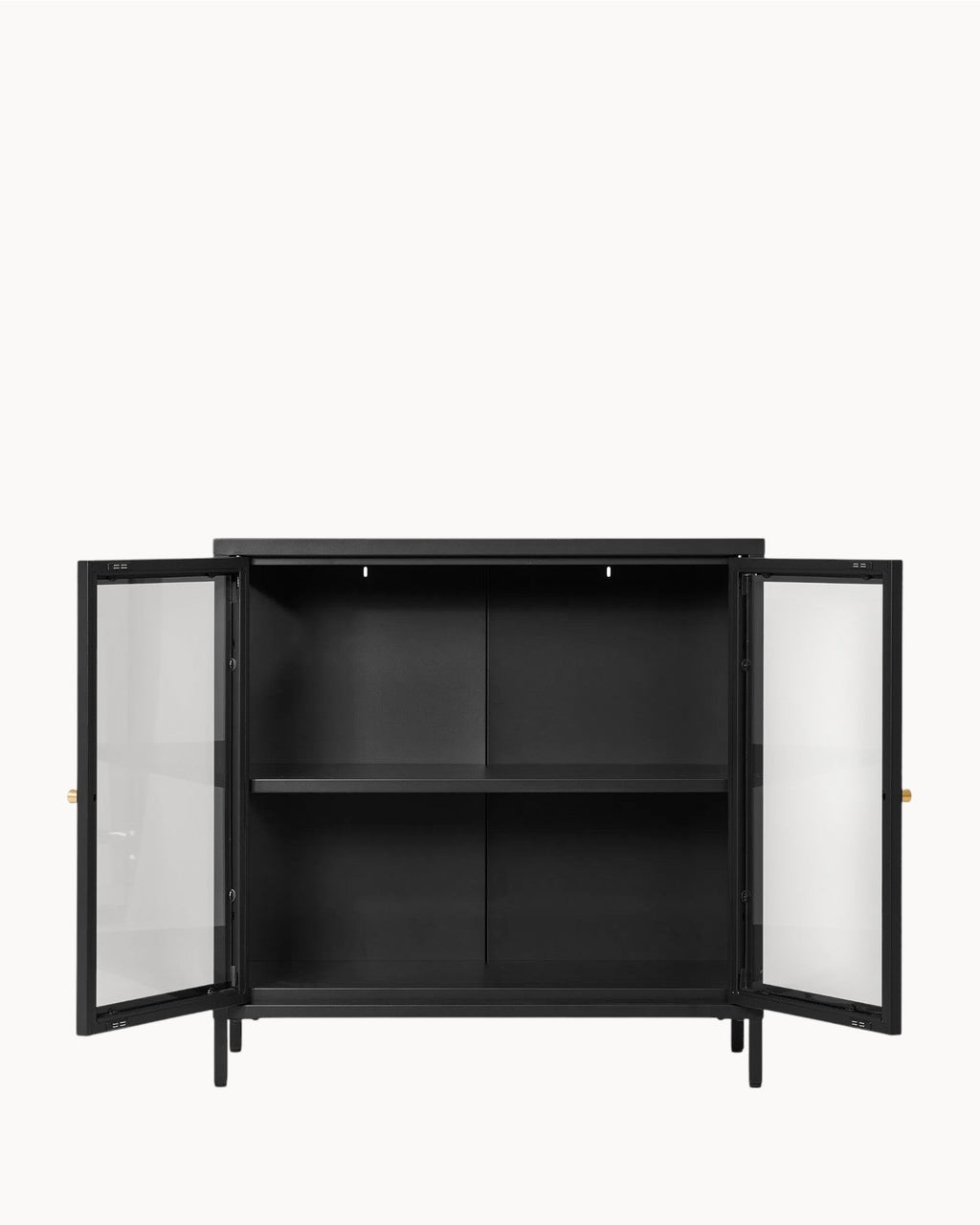 MEELANO Moderne Opbevaringsskab i Sort Stål med Glastøre – 80x35x80 cm