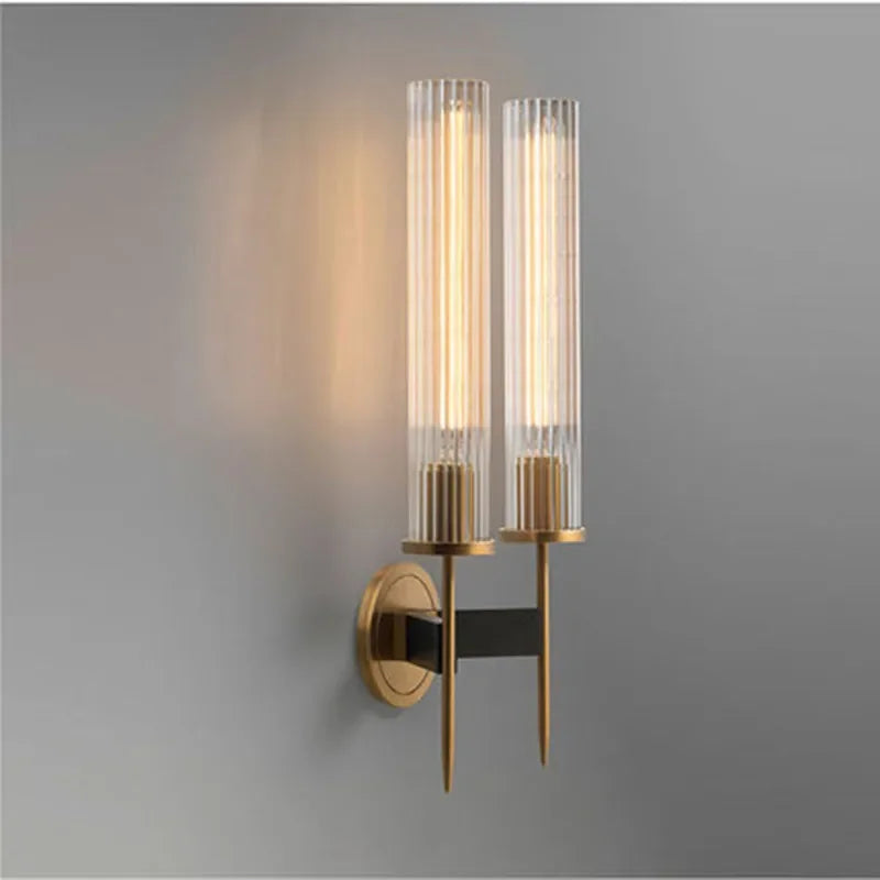 MEELANO Moderne Væglampe med Ribbet Glas og Koper Finish – 30 cm Høj