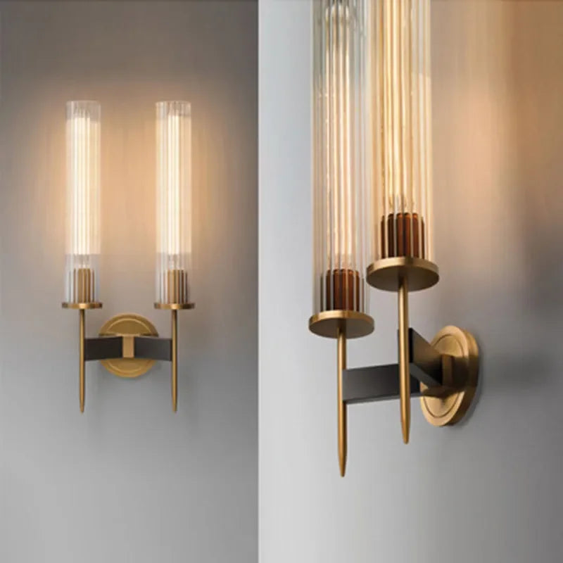 MEELANO Moderne Væglampe med Ribbet Glas og Koper Finish – 30 cm Høj
