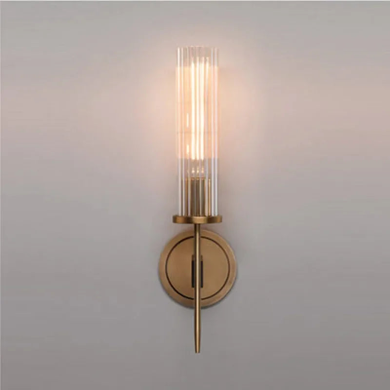 MEELANO Moderne Væglampe med Ribbet Glas og Koper Finish – 30 cm Høj