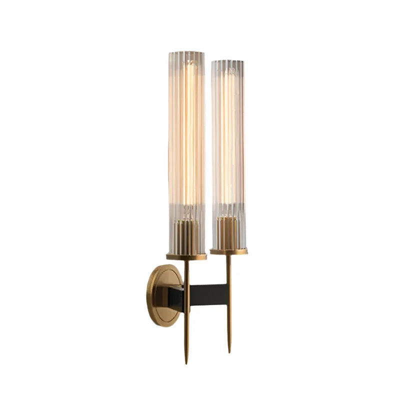 MEELANO Moderne Væglampe med Ribbet Glas og Koper Finish – 30 cm Høj 2 lys væglampe