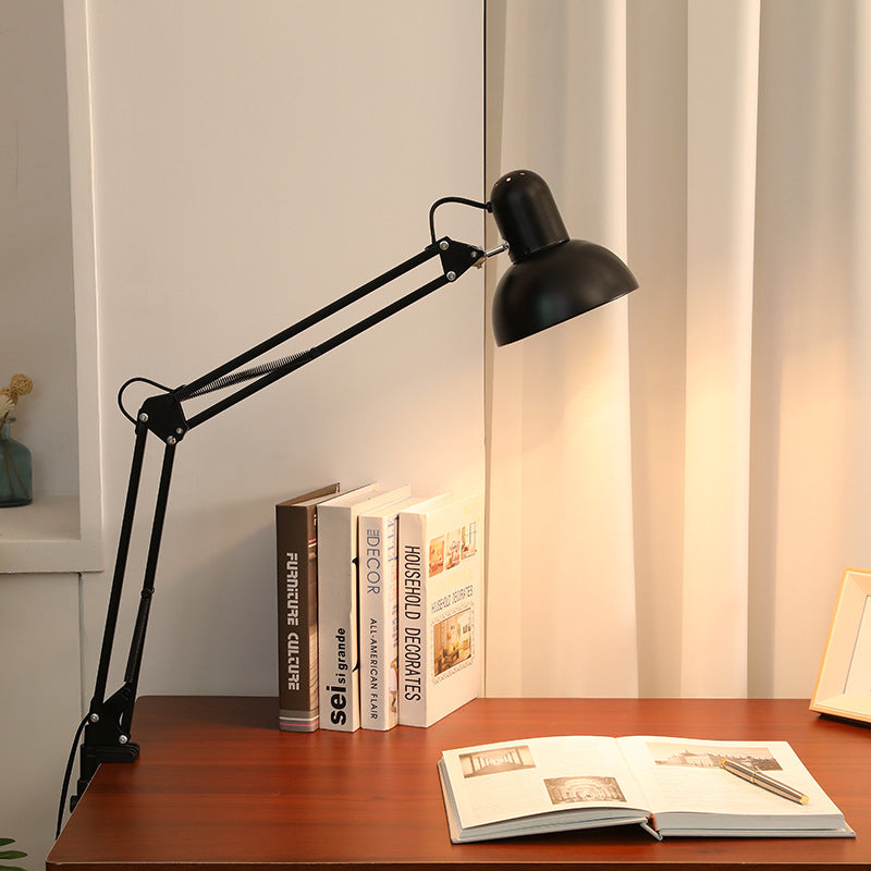MEELANO Moderne minimalistisk udtrækkelig langarms klemme i jern ABS bordlampe med 1 lys til soveværelse Sort