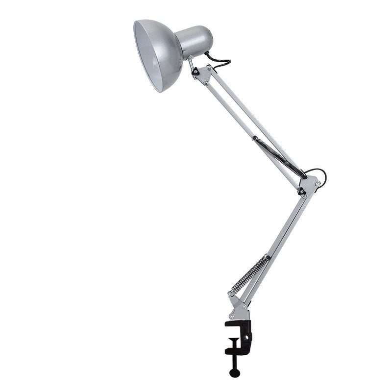 MEELANO Moderne minimalistisk udtrækkelig langarms klemme i jern ABS bordlampe med 1 lys til soveværelse Sølvfarve