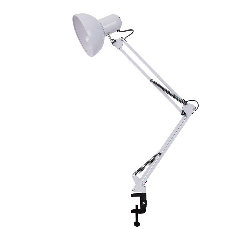 MEELANO Moderne minimalistisk udtrækkelig langarms klemme i jern ABS bordlampe med 1 lys til soveværelse Hvid