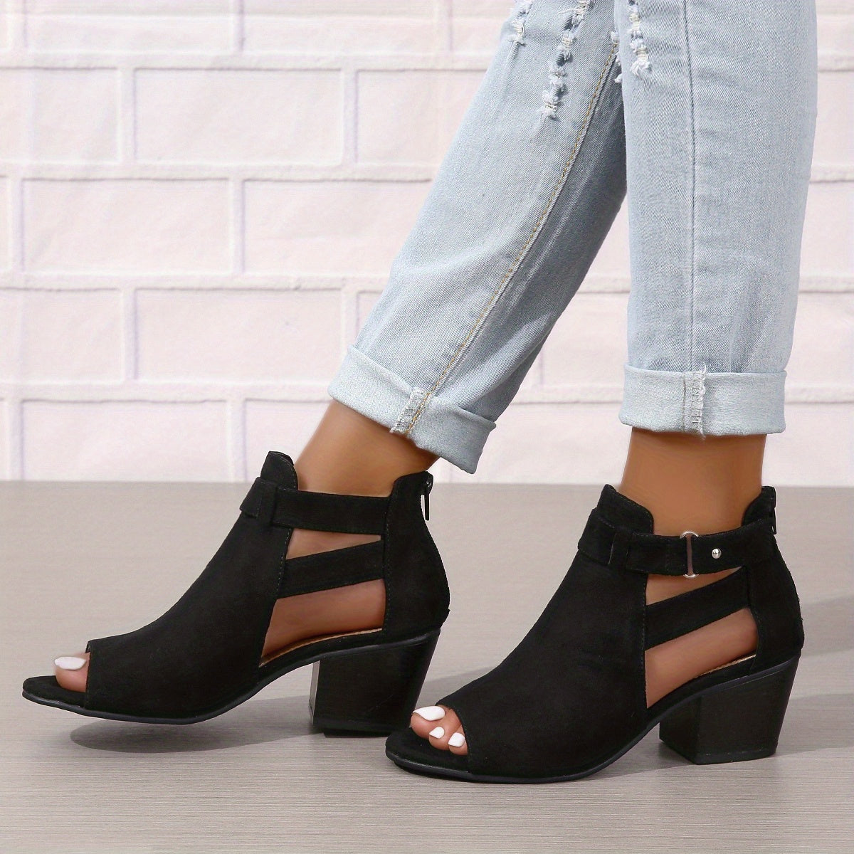 Moderne peep-toe støvletter med blokhæl til kvinder – Urban Summer Chic 3