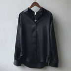MEELANO Chaveli | Damebluse med krave og lange ærmer | Knaplukning sort