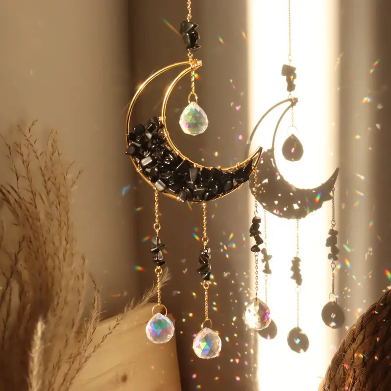 MEELANO Drømmefanger Prisme Moon Dream Catcher Fanger Nattens Fortryllende Essens Sort