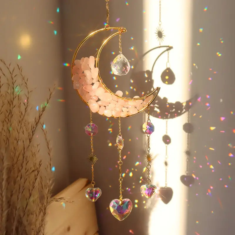 MEELANO Drømmefanger Prisme Moon Dream Catcher Fanger Nattens Fortryllende Essens Lyserød