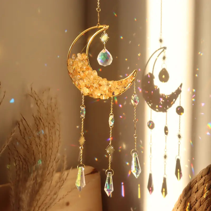 MEELANO Drømmefanger Prisme Moon Dream Catcher Fanger Nattens Fortryllende Essens Gul