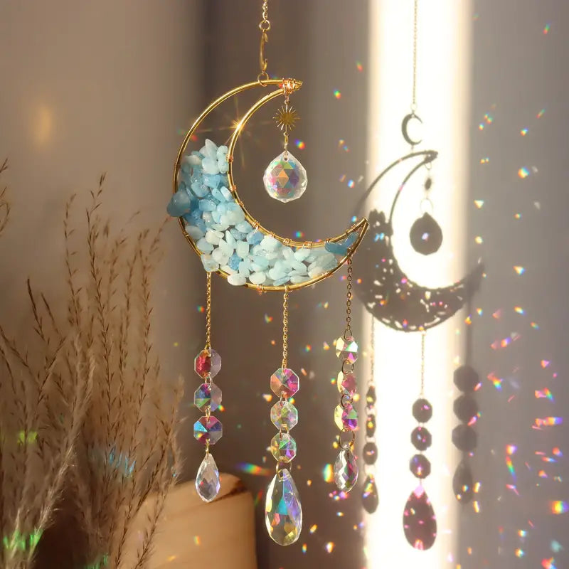MEELANO Drømmefanger Prisme Moon Dream Catcher Fanger Nattens Fortryllende Essens Blå