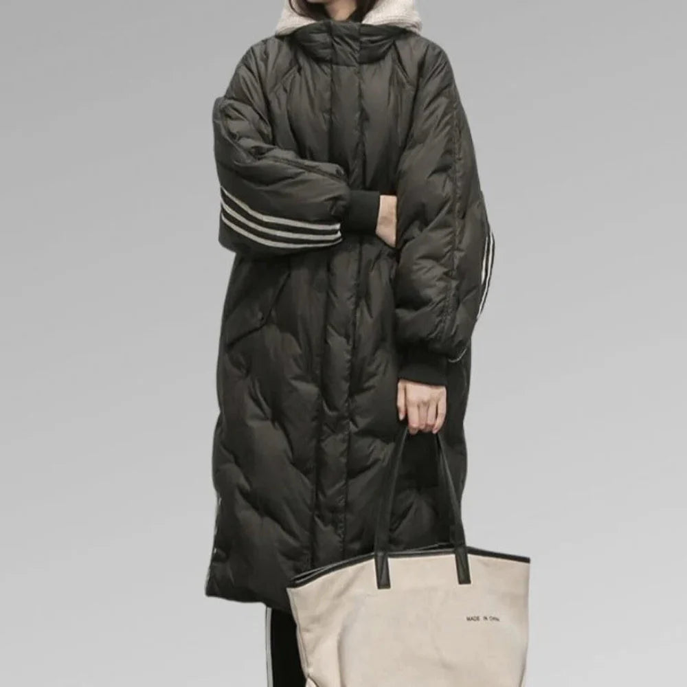MEELANO Dame Vinterjakke – Oversized Lang Vatteret Jakke med Varme og Stil Sort