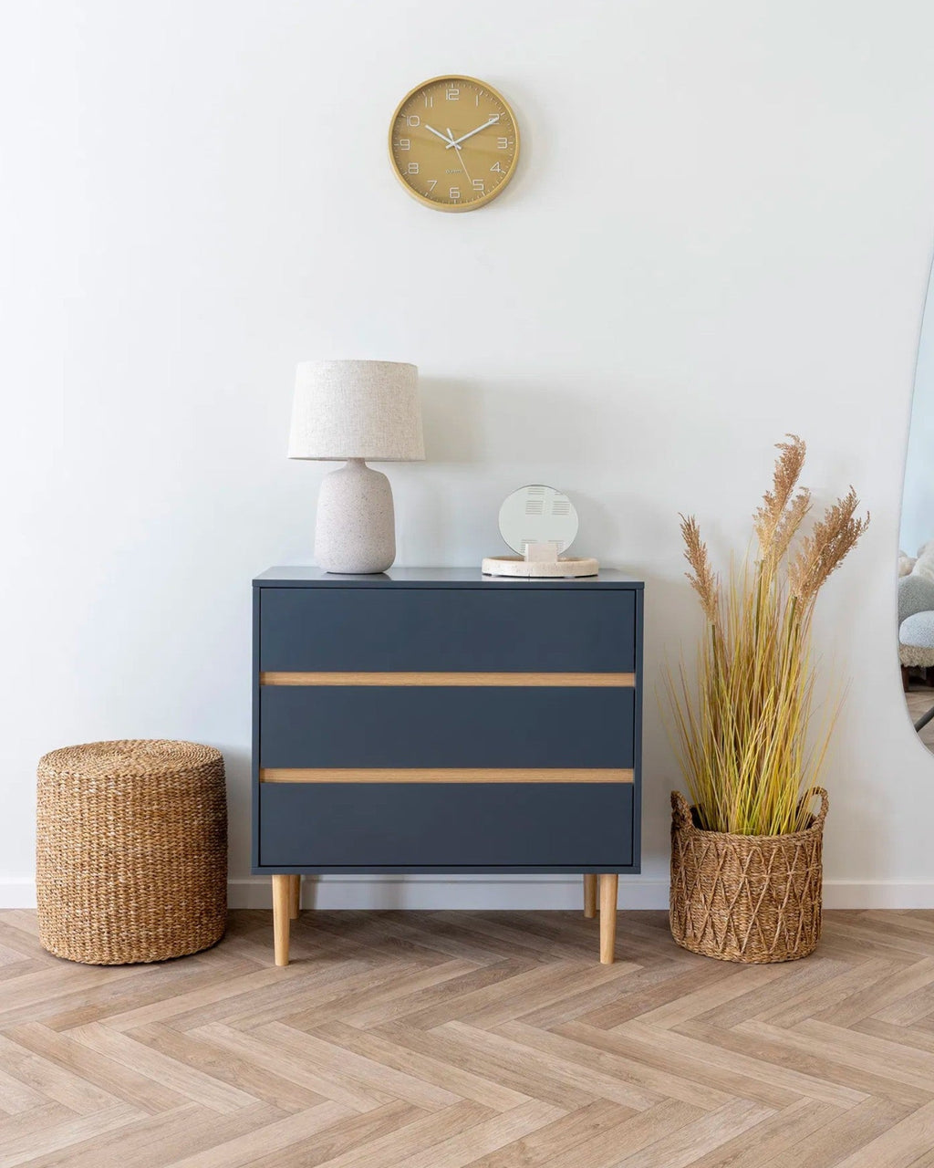 MEELANO Mørkegrå Kommode med 3 Skuffer i Lakeret Træ – 80x40x80 cm