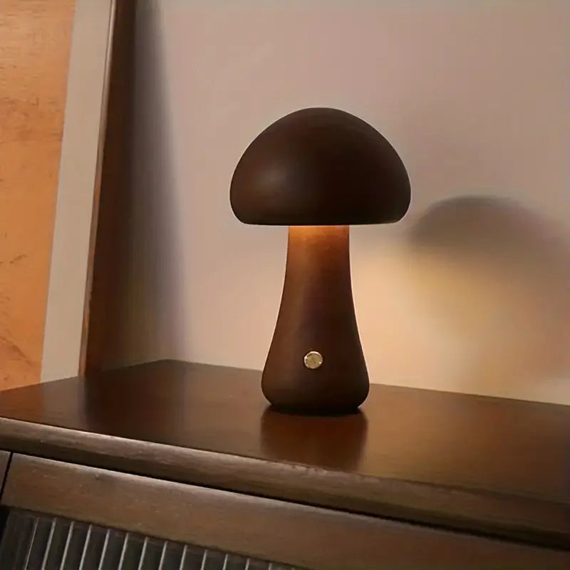 MEELANO Mushglow Trådløs Svampelampe – Justerbar LED Bordlampe i Trædesign