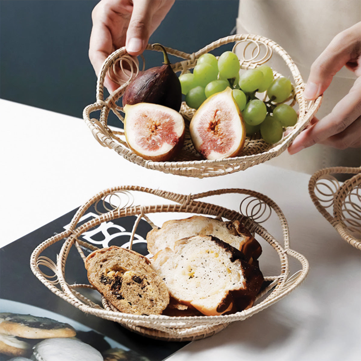 MEELANO Naturlig Woven Tray Rattan Håndlavet 30 cm x 20 cm