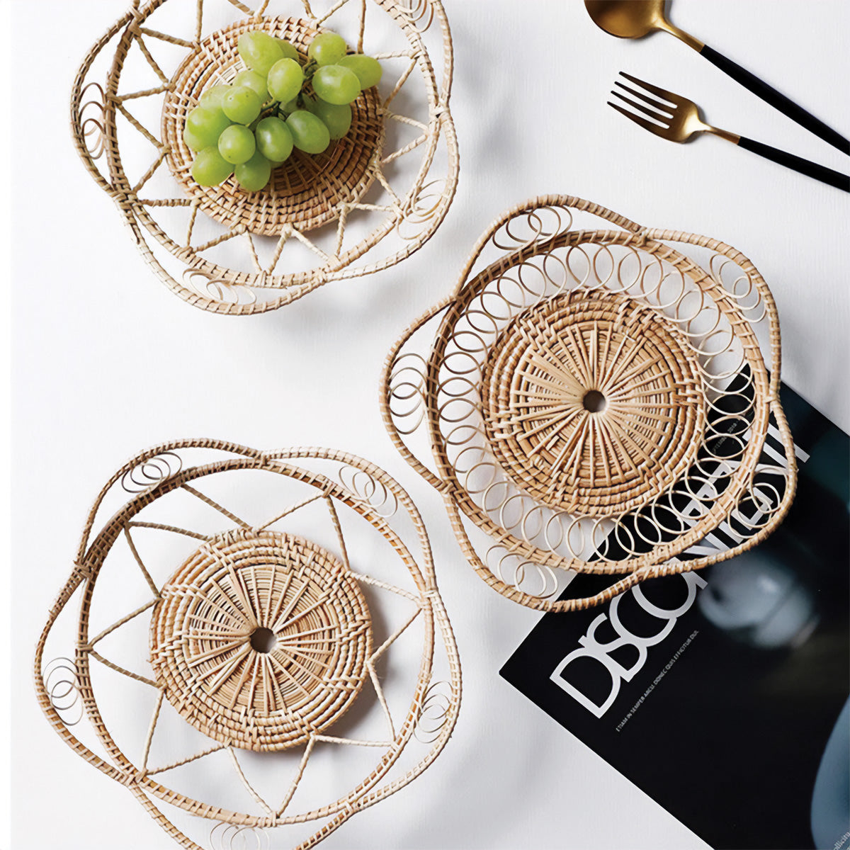 MEELANO Naturlig Woven Tray Rattan Håndlavet 30 cm x 20 cm