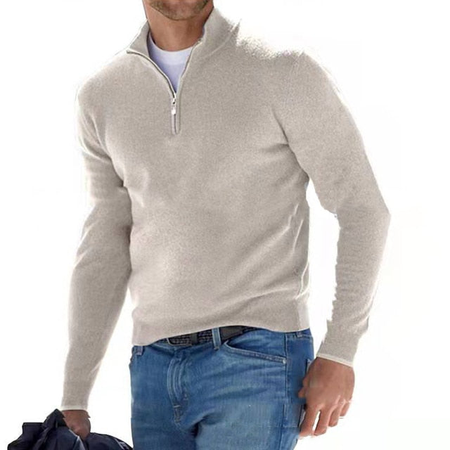 Nils | Herre Quarter-Zip Sweater - Klassisk Striktrøje med Half-Zip Lynlås & Høj Hals