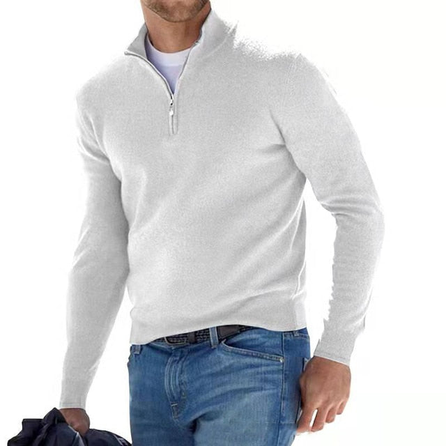 Nils | Herre Quarter-Zip Sweater - Klassisk Striktrøje med Half-Zip Lynlås & Høj Hals