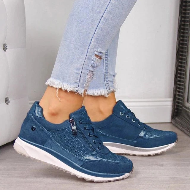 MEELANO Åndbare Og Støttende Sneakers Til Kvinder Med Lynlåslukning Blå