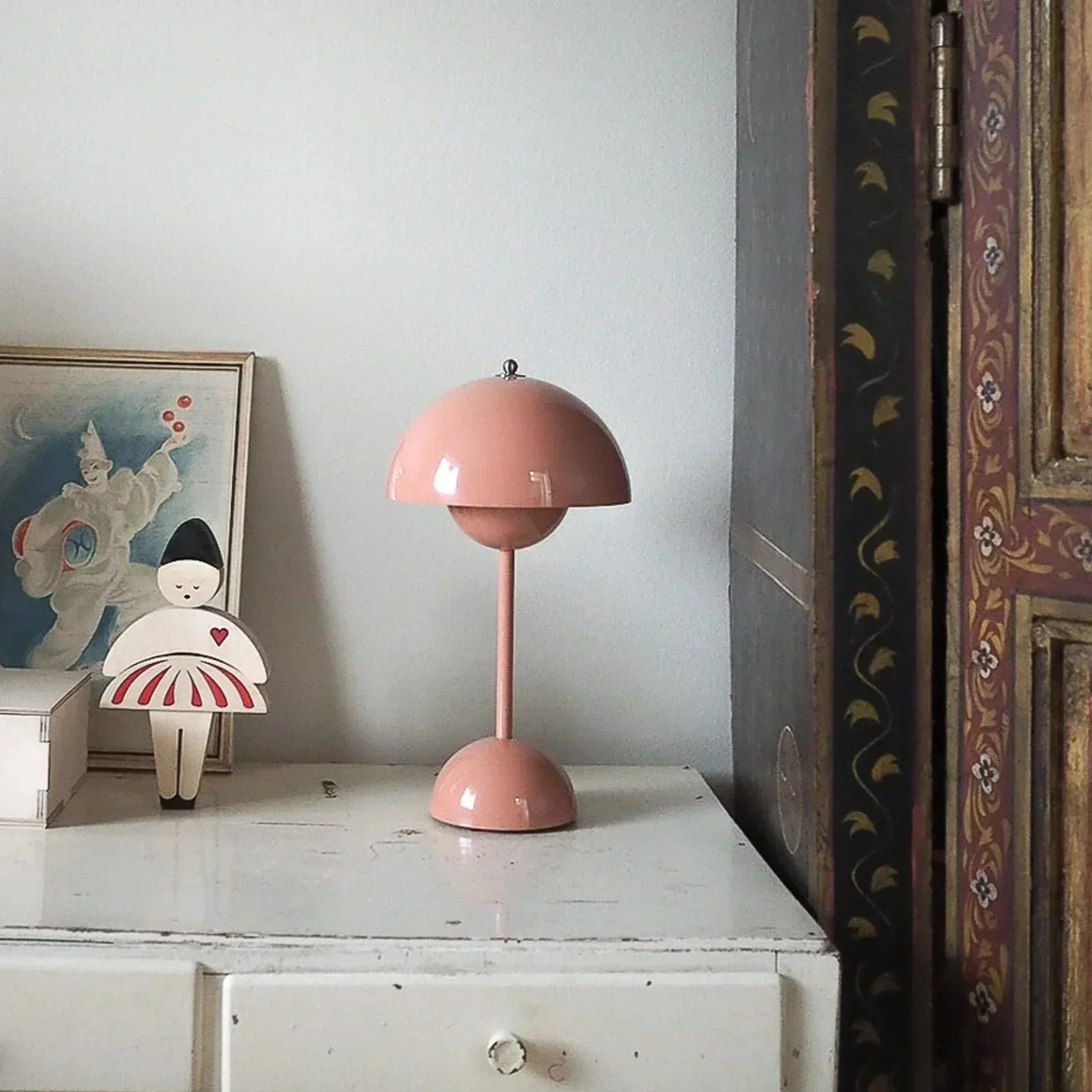 MEELANO NordicGlow LED Bordlampe – Moderne Mushroom Lamp med Dæmper, Skandinavisk Design Pink