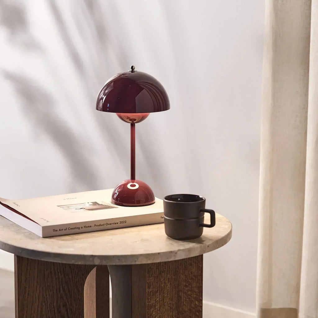 MEELANO NordicGlow LED Bordlampe – Moderne Mushroom Lamp med Dæmper, Skandinavisk Design Rød