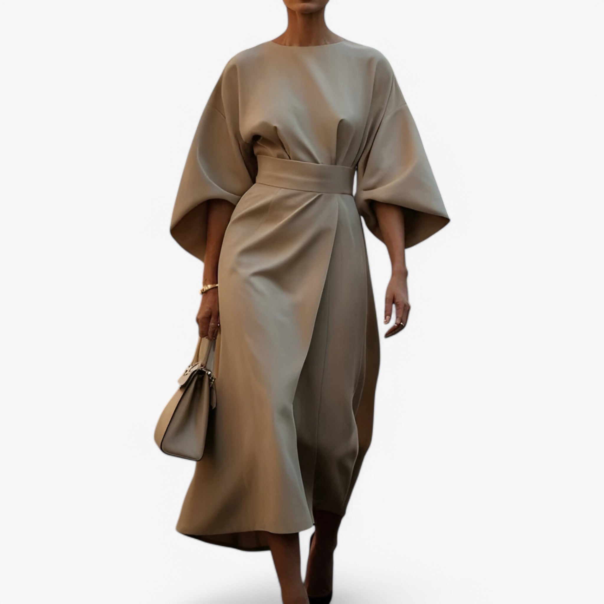 MEELANO Elora | Dame Asymmetrisk Festkjoler – Dristig Fusion af Yndefuldt & Moderne Design til Byen Beige