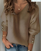 MEELANO Ranches | Dame Finstrikket Striktrøje med V-Hals - Varm Pullover Khaki
